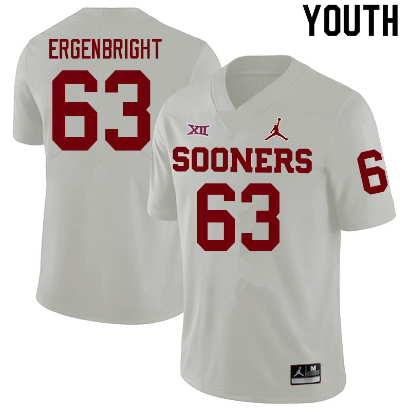 Youth #63 Kyle Ergenbright Oklahoma Sooners College Football Jerseys Sale-White